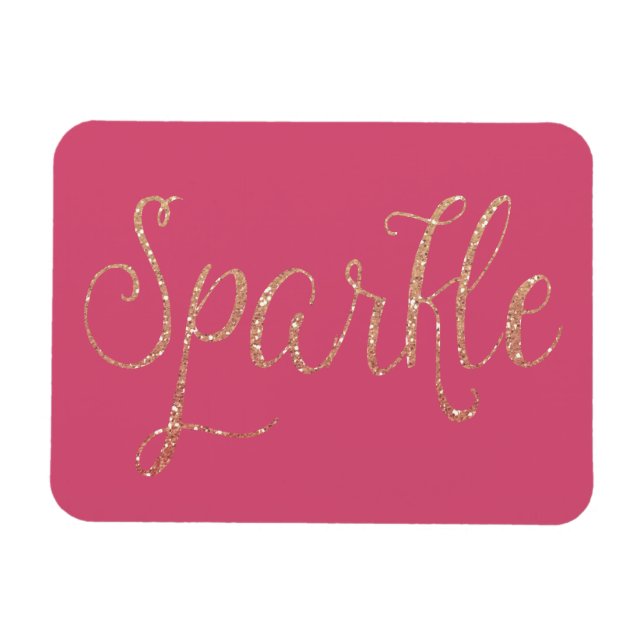 Coral Pink and Gold Faux Glitter Sparkle Magnet (Horizontal)