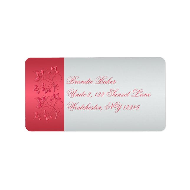Coral Pink and Grey Floral Address Label (Front)