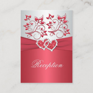 Coral Pink and Grey Floral Hearts Enclosure Card