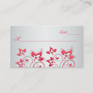 Coral Pink and Grey Floral Place Card