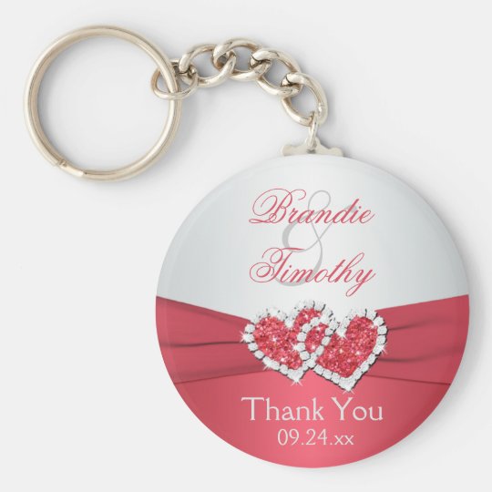 Coral Pink and Grey Wedding Favour Key Chain