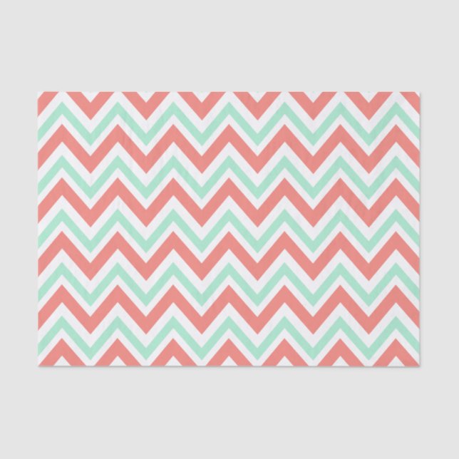Coral Pink and Mint Green Chevron Pattern Tissue Paper (Front)