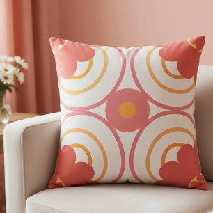 Coral Pink And Orange Modern Geometric Circle Cushion