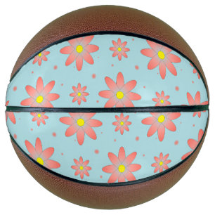 Coral pink and powder blue delicate daisy flowers basketball