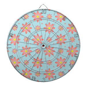Coral pink and powder blue delicate daisy flowers dartboard