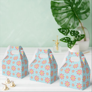 Coral pink and powder blue delicate daisy flowers favour box