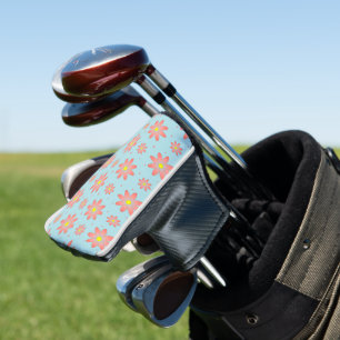 Coral pink and powder blue delicate daisy flowers golf head cover