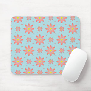 Coral pink and powder blue delicate daisy flowers mouse mat
