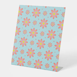 Coral pink and powder blue delicate daisy flowers pedestal sign