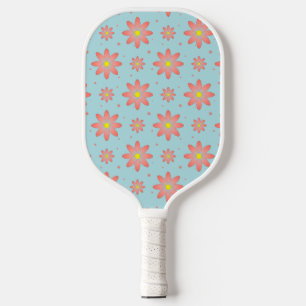 Coral pink and powder blue delicate daisy flowers  pickleball paddle