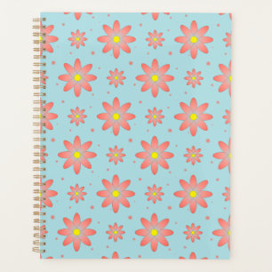 Coral pink and powder blue delicate daisy flowers planner