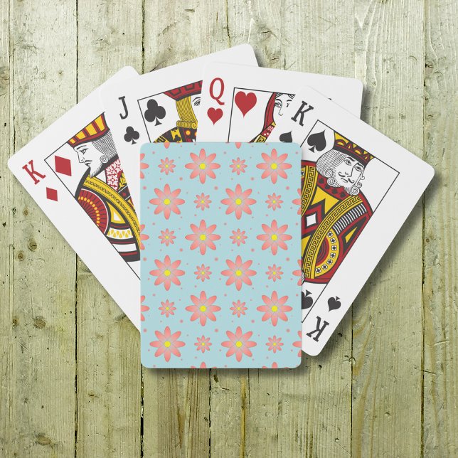 Coral pink and powder blue delicate daisy flowers  playing cards (Creator Uploaded)