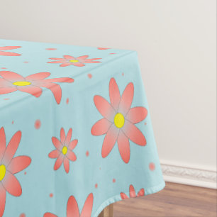 Coral pink and powder blue delicate daisy flowers  tablecloth
