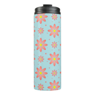 Coral pink and powder blue delicate daisy flowers thermal tumbler