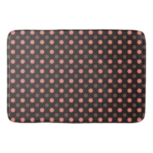 Coral Pink and Rose Polka dots on Brown Bath Mat
