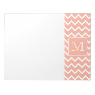 Coral Pink and White Chevron with Custom Monogram. Notepad