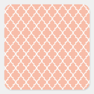 Coral Pink And White Moroccan Trellis Pattern Square Sticker