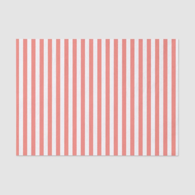 Coral Pink and White Stripes Tissue Paper (Front)