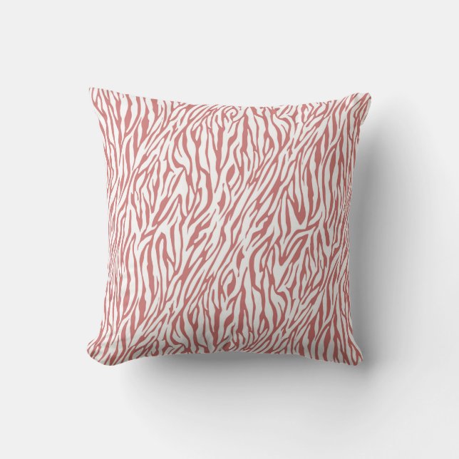 Coral Pink and White Zebra print Cushion (Front)