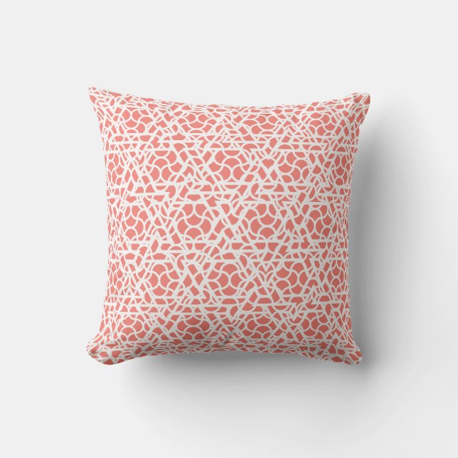 Coral Pink and White Ziggy Pattern Cushion (Front)