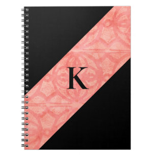 Coral Pink Batik and Black Monogrammed Notebook