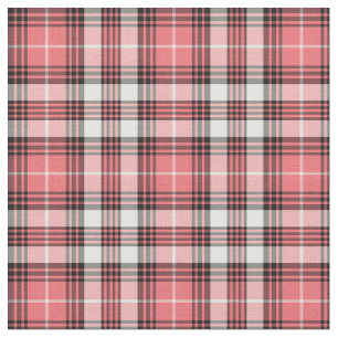 Coral Pink, Black and White Girly Plaid Fabric