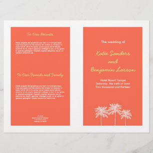 Coral pink block palm trees summer wedding program