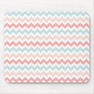 Coral, Pink, Blue Chevron Mouse Mat
