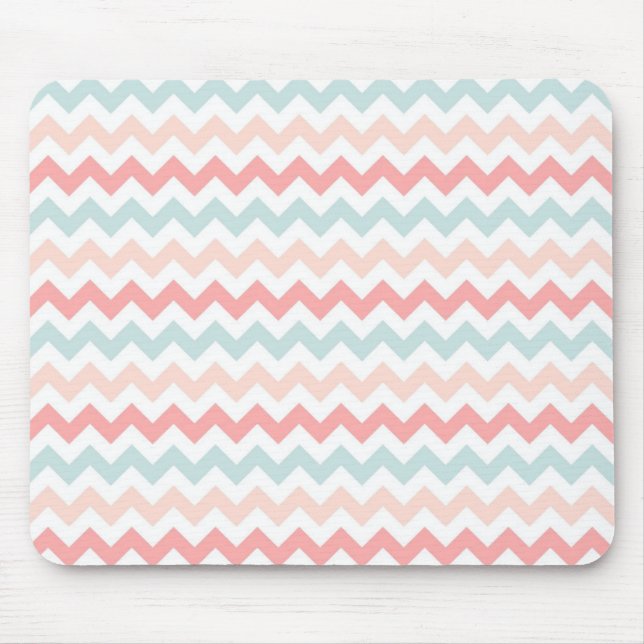 Coral, Pink, Blue Chevron Mouse Mat (Front)