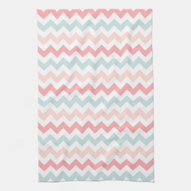 Coral, Pink, Blue Chevron Tea Towel (Vertical)