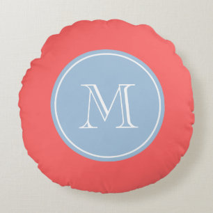 Coral pink blue personalised monogram round pillow