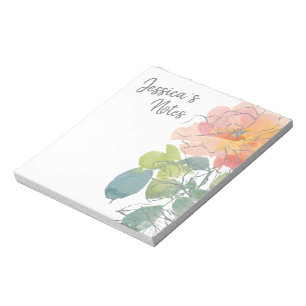 Coral Pink Boho Floral on White Notepad