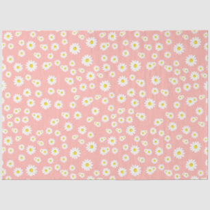 Coral Pink Boho Spring Daisies Pattern Tissue Paper