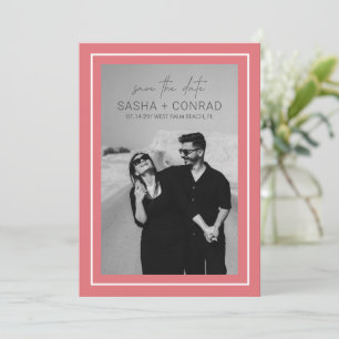 Coral Pink Bold Border Photo Modern Wedding Save The Date