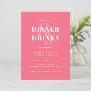 Coral Pink Bold Typography Adult Birthday Dinner Invitation