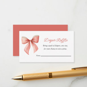 Coral Pink Bow Diaper Raffle Enclosure Card
