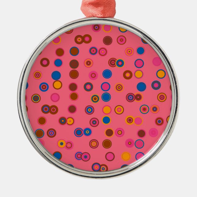 Coral Pink bubblegum geometric circle pattern Metal Tree Decoration (Front)
