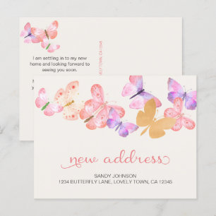 Coral Pink Butterflies My New Address Announcement Postcard