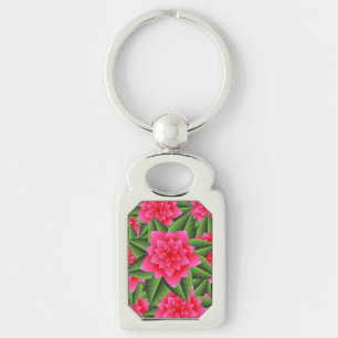 Coral Pink Camellias and Green Leaves Key Ring