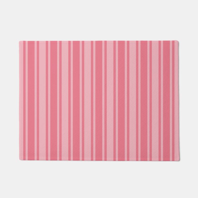 Coral pink candy stripes doormat (Front)