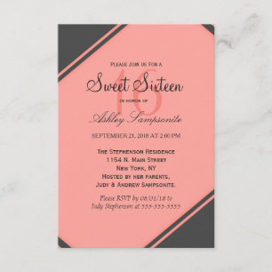 Coral Pink & Charcoal Grey Diagonal Cuts Invitation