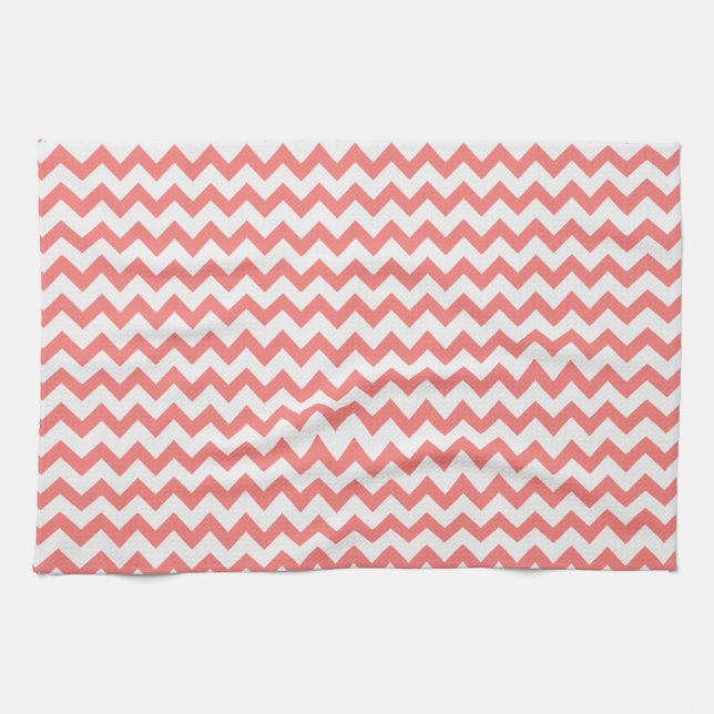 Coral Pink Chevron Tea Towel (Horizontal)
