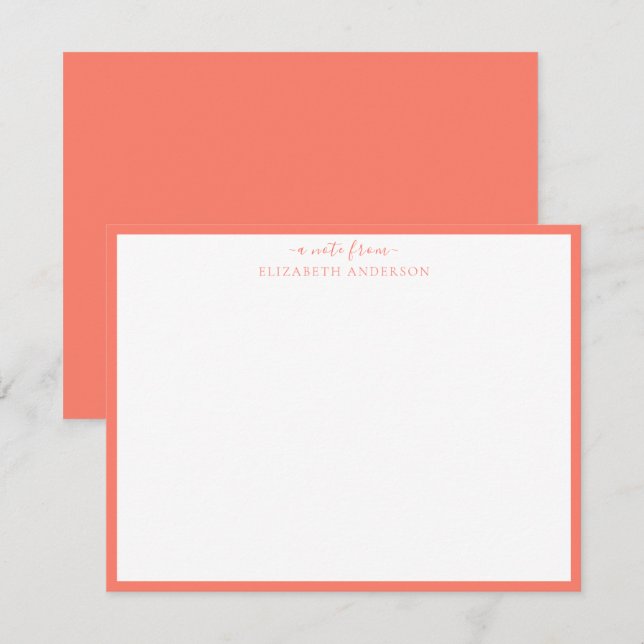 Coral Pink Classic Border Note Card (Front/Back)