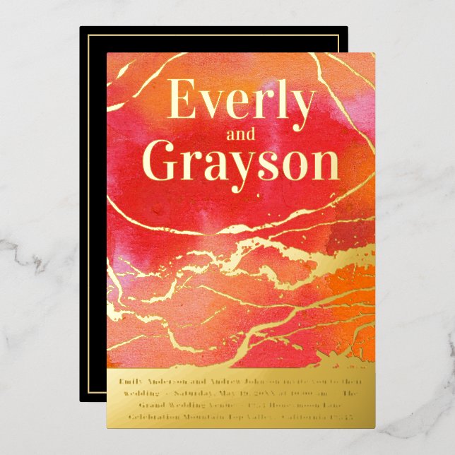 Coral Pink Coral Galaxy Marble Gold Wedding      (Front/Back)