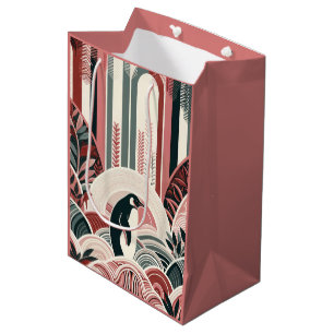 Coral Pink Cream Art Deco Floral Nature Penguin Medium Gift Bag