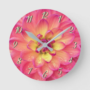 Coral pink dahlia flower round clock
