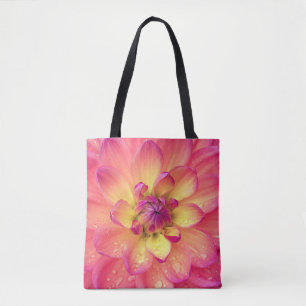 Coral pink dahlia flower tote bag