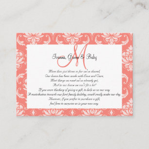 Coral Pink Damask Wedding Wishing Well Cards