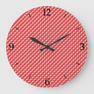 Coral pink, enamel look, studded grid large clock