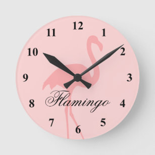 Coral pink flamingo bird wall clock